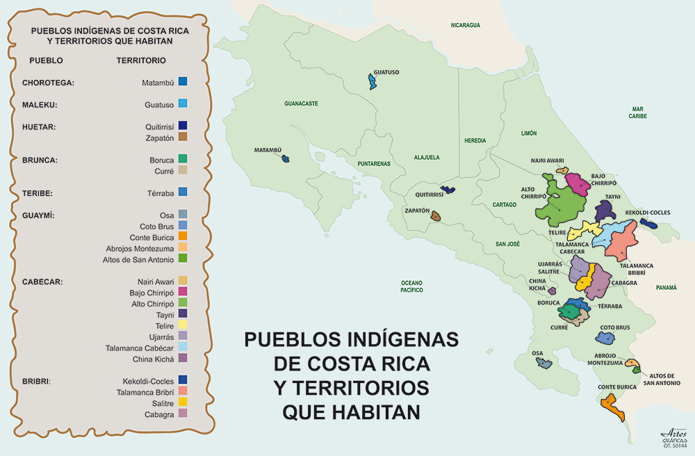 Mapa de las poblaciones indigenas en Costa Rica